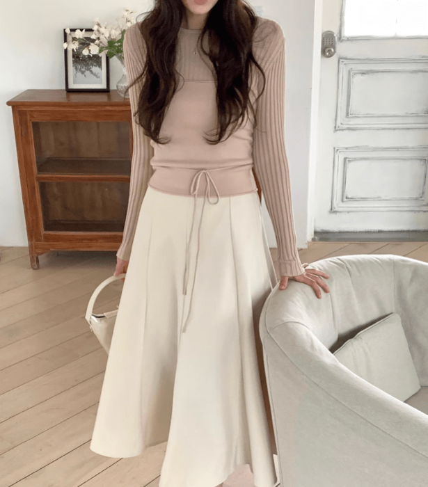 骨格ウェーブビスチェ付き長袖ニットセーター（トップス）｜骨格