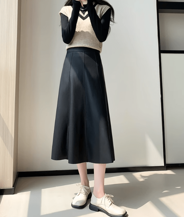 骨格ウェーブPUレザーAラインスカート（スカート）｜骨格ウェーブ専門