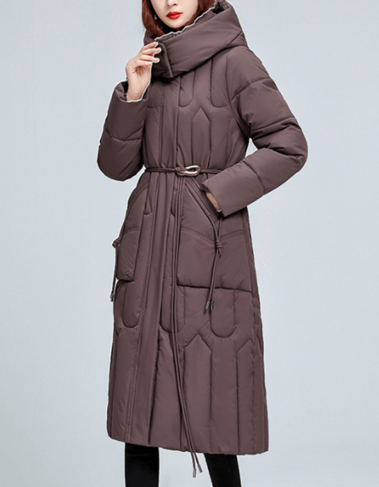 骨格ストレートフード付きウエストマークダウンコート アウター|骨格