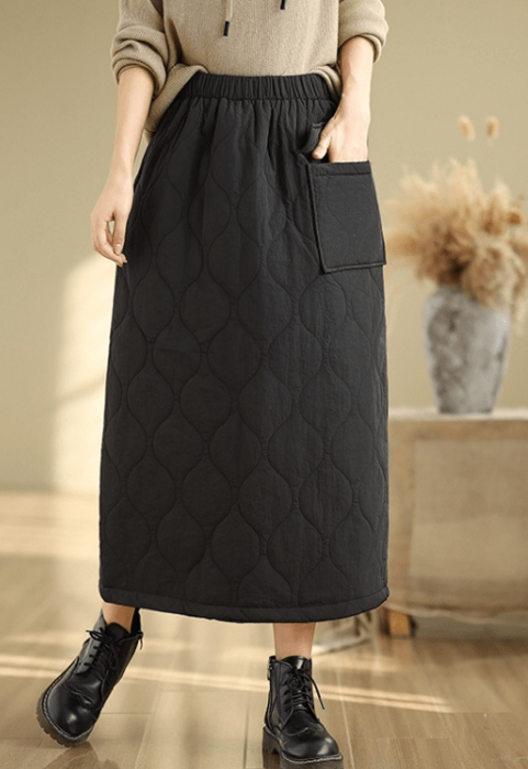 V TWELVE ブラックキルティングスカート サイズ1 骨格ウェーブキルティングスカート（スカート）｜骨格ウェーブ専門通販