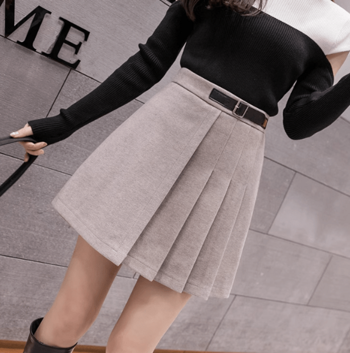 骨格ストレートサイドプリーツミニ丈スカート スカート|骨格ストレート