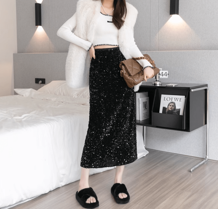 骨格ストレートスパンコールIラインスカート スカート|骨格ストレート