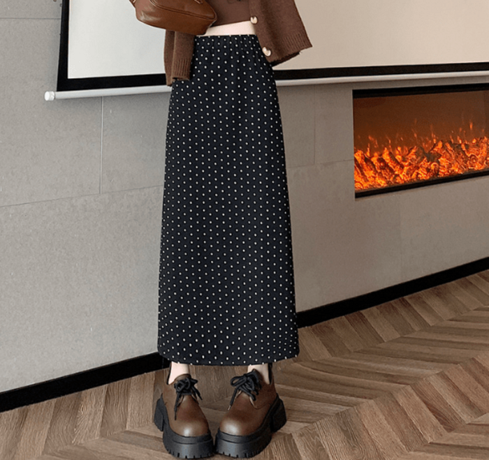 骨格ウェーブハイウエストドット柄ロングスカート(スカート 骨格ウェーブハイウエストドット柄ロングスカート(スカート