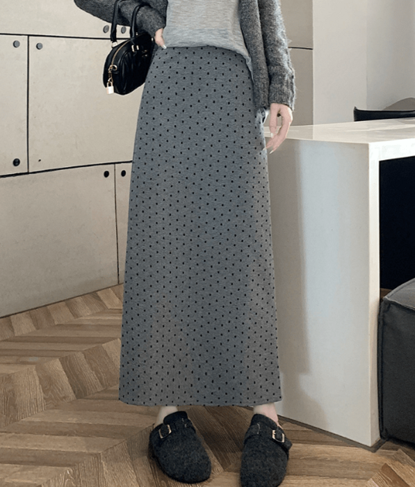 骨格ウェーブハイウエストドット柄ロングスカート（スカート