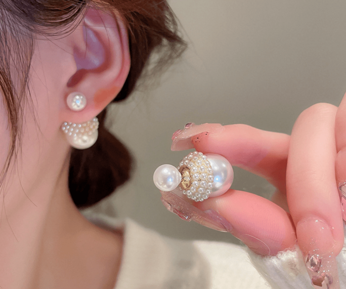 paty111　年末セールテリ最強　綺麗なパール　9-9.5mm  ピアス 骨格ストレートダブルパールピアス アクセサリー|骨格ストレート