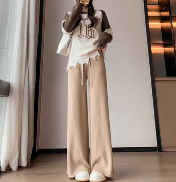 骨格ストレートサイドプリーツニットワイドパンツ パンツ|骨格