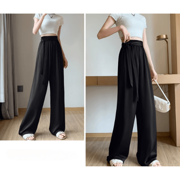 【３本セット】ウエストリボン付きストレートパンツ 3本セット】ウエストリボン付きストレートパンツ