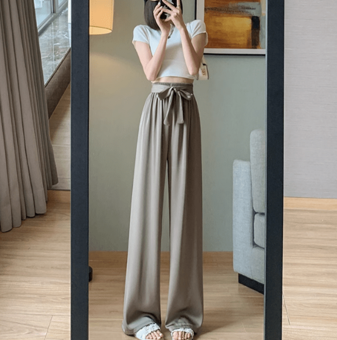 【３本セット】ウエストリボン付きストレートパンツ 骨格ストレートウエストリボンワイドパンツ パンツ|骨格