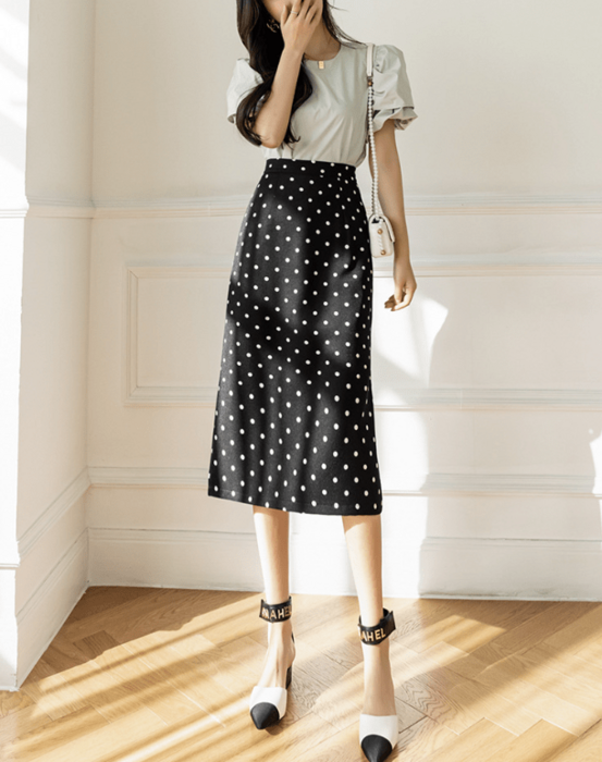 骨格ストレートドット柄Iラインスカート スカート|骨格ストレート専門
