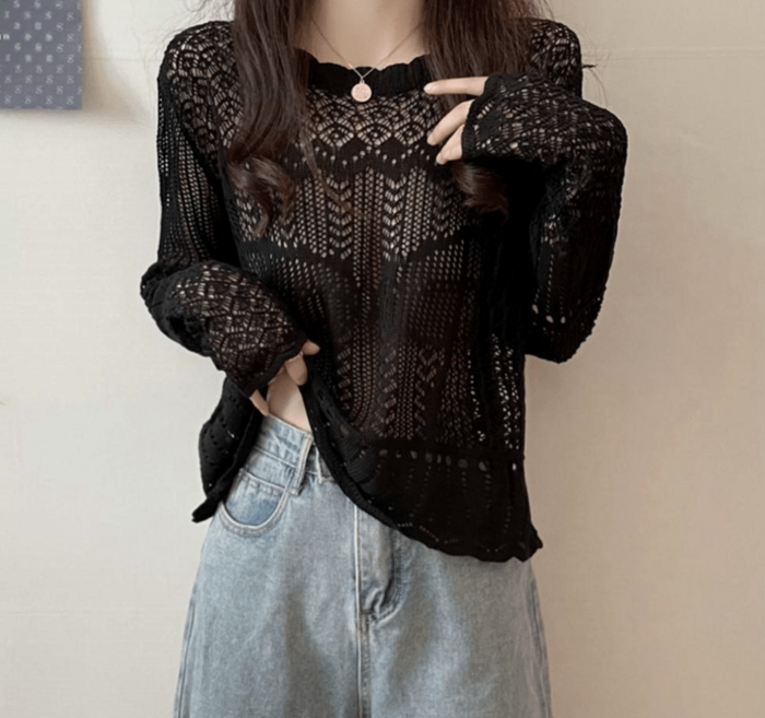 骨格ストレートかぎ編みニットトップス トップス|骨格ストレート