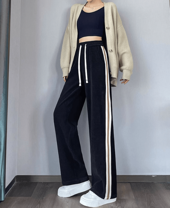 MEDM ロゴスウェットパンツ ストレート サイドライン カジュアル スウェットパンツ ジャージ 「FVLMEN」line sweat Pants/ライン