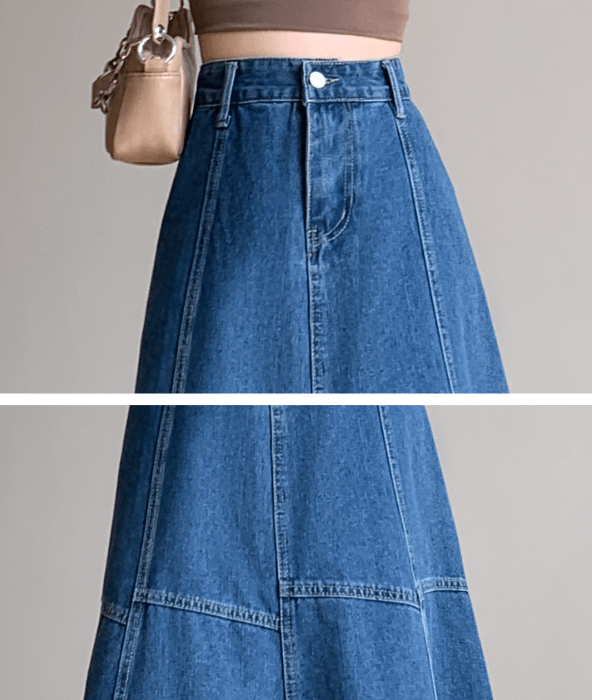 骨格ナチュラルデニムフレアロングスカート スカート|骨格ナチュラル