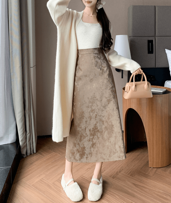 骨格ナチュラル刺繍Iラインロングスカート スカート|骨格