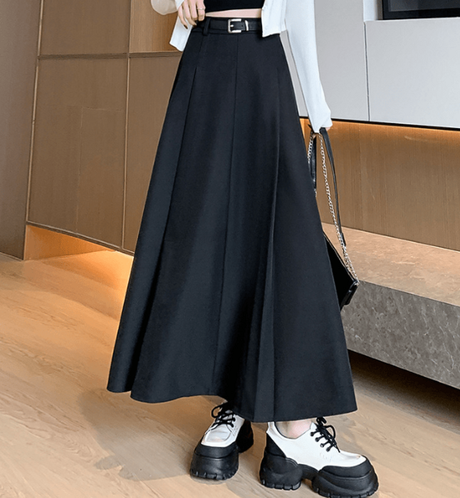 骨格ナチュラル太プリーツロングフレアスカート スカート|骨格