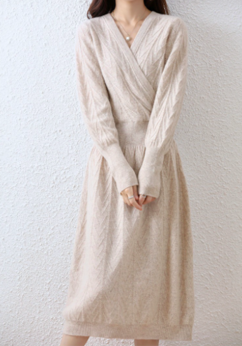 骨格ナチュラルカシュクールウエストマークニットロング