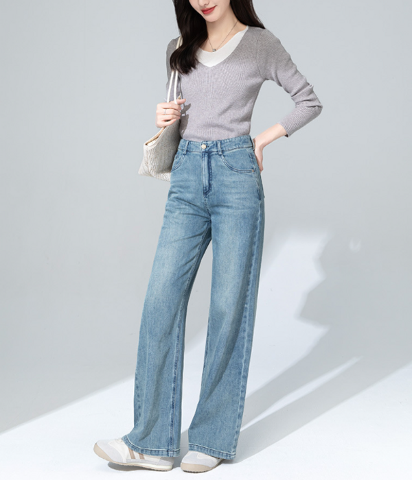 骨格ストレートシンプルブルーワイドデニム パンツ|骨格