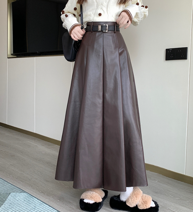 骨格ナチュラルベルト付きレザーフレアスカート パンツ|骨格ナチュラル