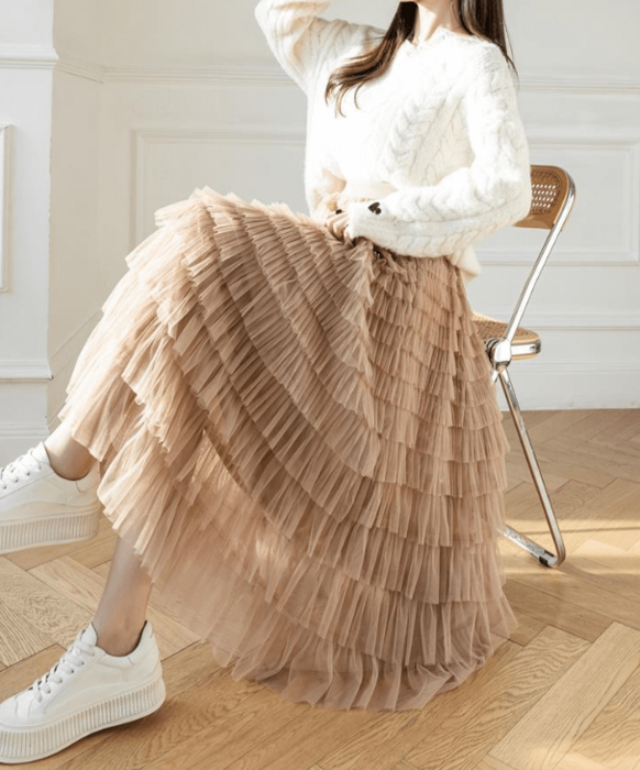 骨格ウェーブフェアリーフリルチュールロングスカート（スカート