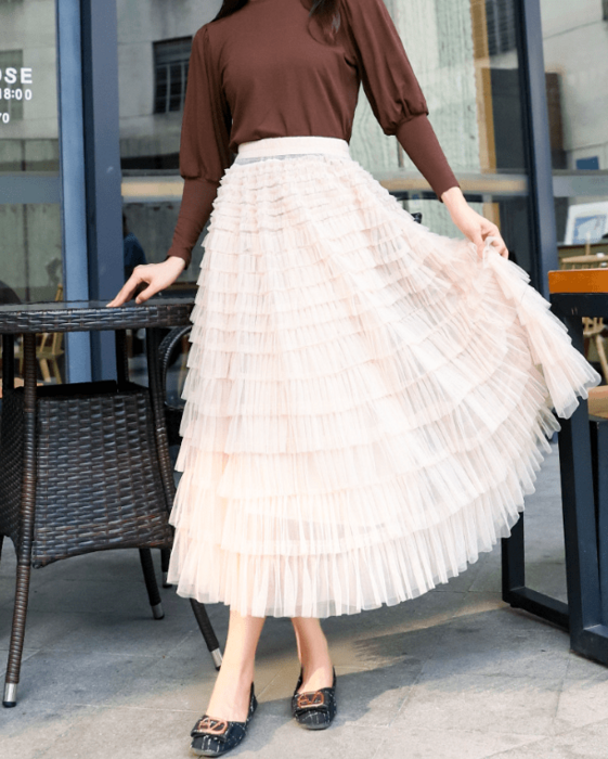 骨格ウェーブフェアリーフリルチュールロングスカート（スカート