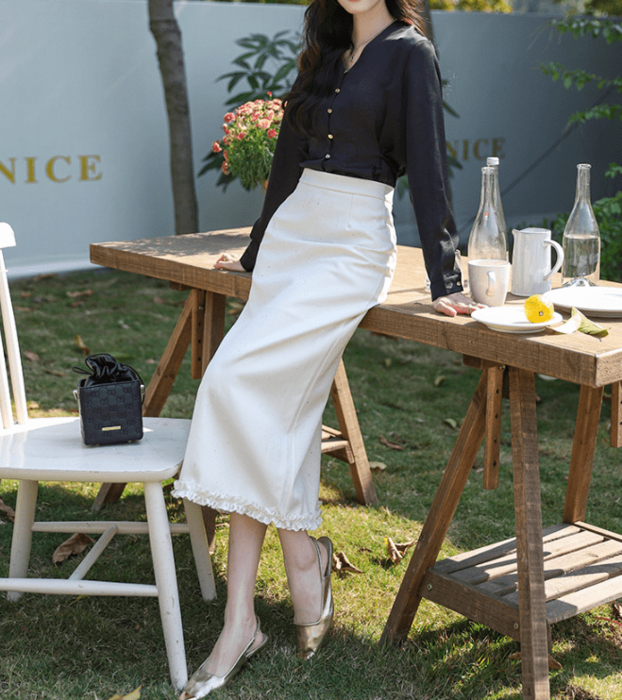 骨格ウェーブグリッターハイウエストIラインスカート（スカート