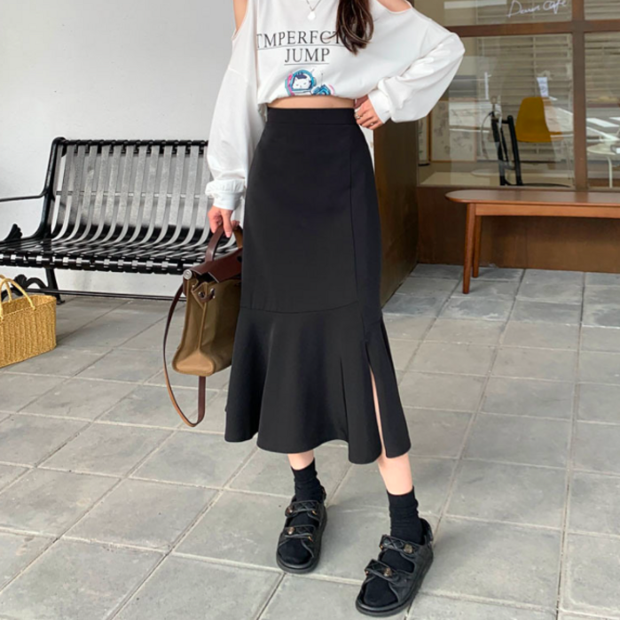 骨格ストレート裾切り替えマーメイドスカート スカート|骨格