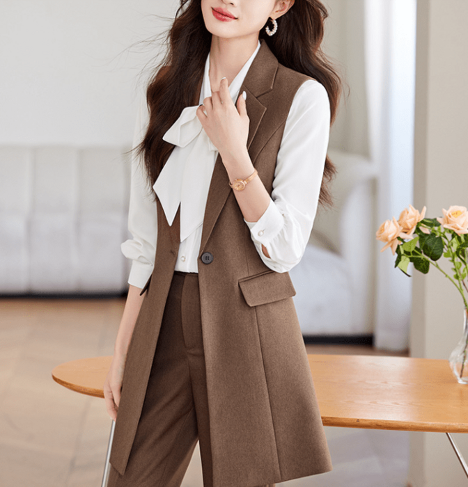 骨格ナチュラルロングジレ+スーツパンツセットアップ セットアイテム