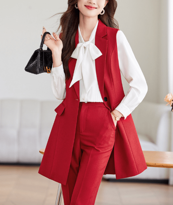 骨格ナチュラルロングジレ+スーツパンツセットアップ セットアイテム