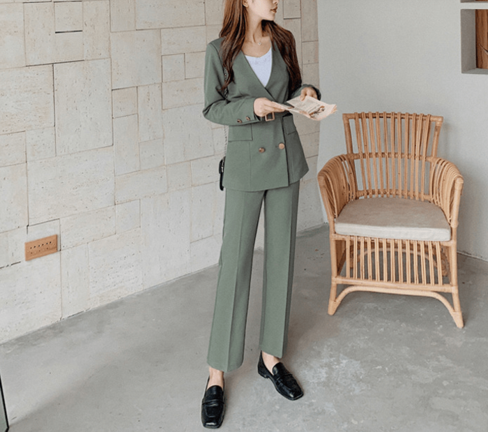 骨格ストレートウエストベルト付きジャケット+センタープレス