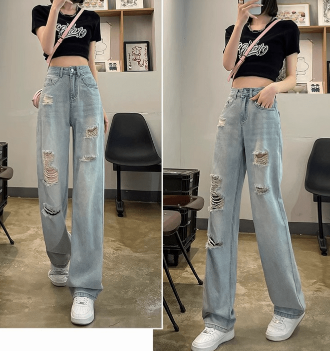 ストレートパンツ デニム ジーンズ ダメージ加工 アメリカン ダメージストレートデニム ダメージジーンズ ストレート デニム